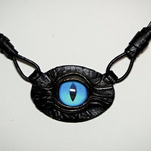 Black leather necklace pendant dragon eye. Leather bib necklace evil eye. Gothic fashion. Halloween fantasy necklace. Men Women necklace. image 2