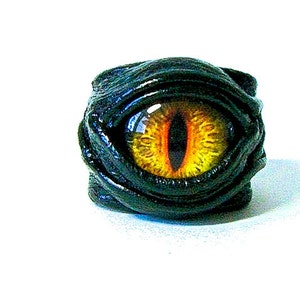 Dragon eye adjustable  real leather ring. Statement ring. Horror leather ring. Evil eye ring. Halloween fantasy ring.