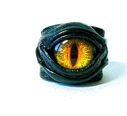 Dragon eye adjustable  genuine leather ring. Statement ring. Horror l…
