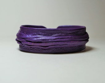 Purple Genuine Leather Cuff Bracelet