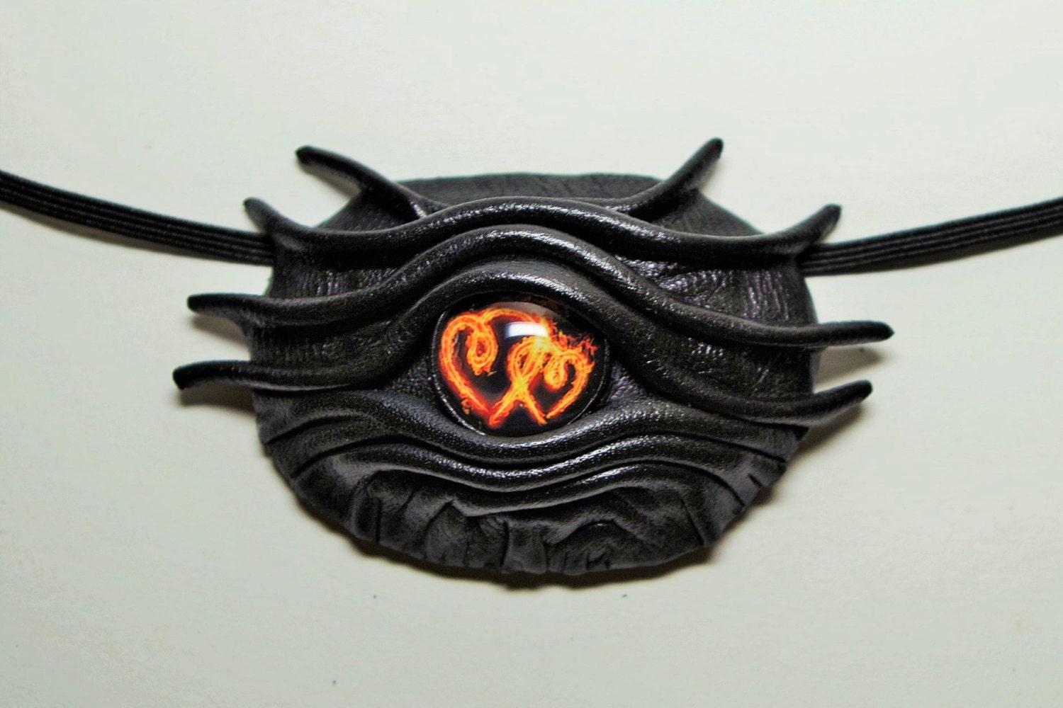 Handmade Leather Eye Patch. Fantasy Heart Eyepatch Black Leather