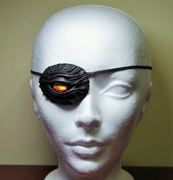 Handmade leather eye patch black. Gothic style eye patch. Burning Man costume. Leather necklace, bracelet, hair holder, ponytail holder.