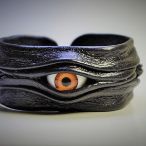Handmade leather bracelet. Adjustable black leather bracelet cuff bangle wristband for men women. Evil eye handmade jewelry. LARP cosplay