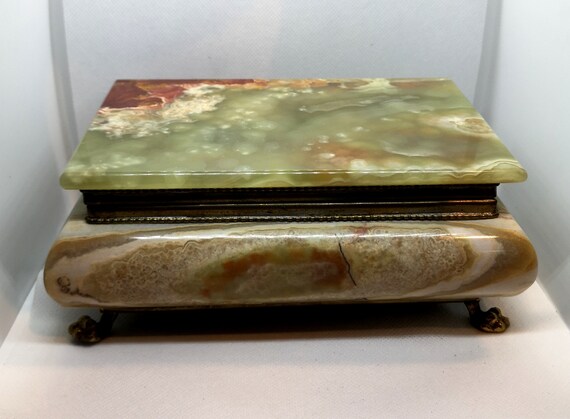 Vintage Red Velvet Lined Onyx Cigar Box / Cigaret
