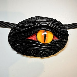 Black Leather Eye Patch Cosplay Evil eye Steampunk Pirate Captain Medical Stage Gothic Halloween costume. Necklace, bracelet, hair holder yellow