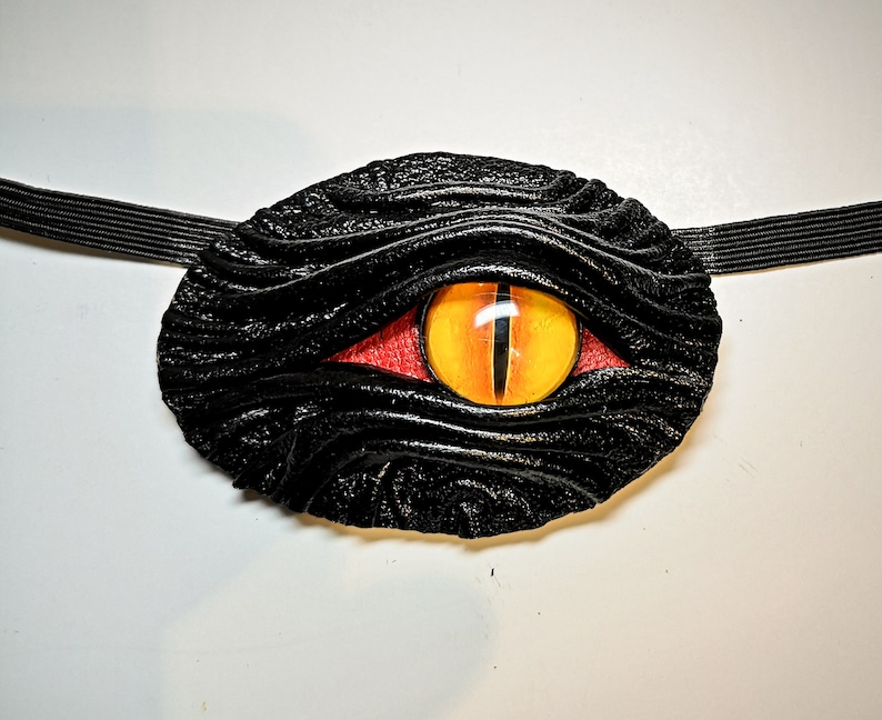 Black Leather Eye Patch Cosplay Evil eye Steampunk Pirate Captain Medical Stage Gothic Halloween costume. Necklace, bracelet, hair holder yellow