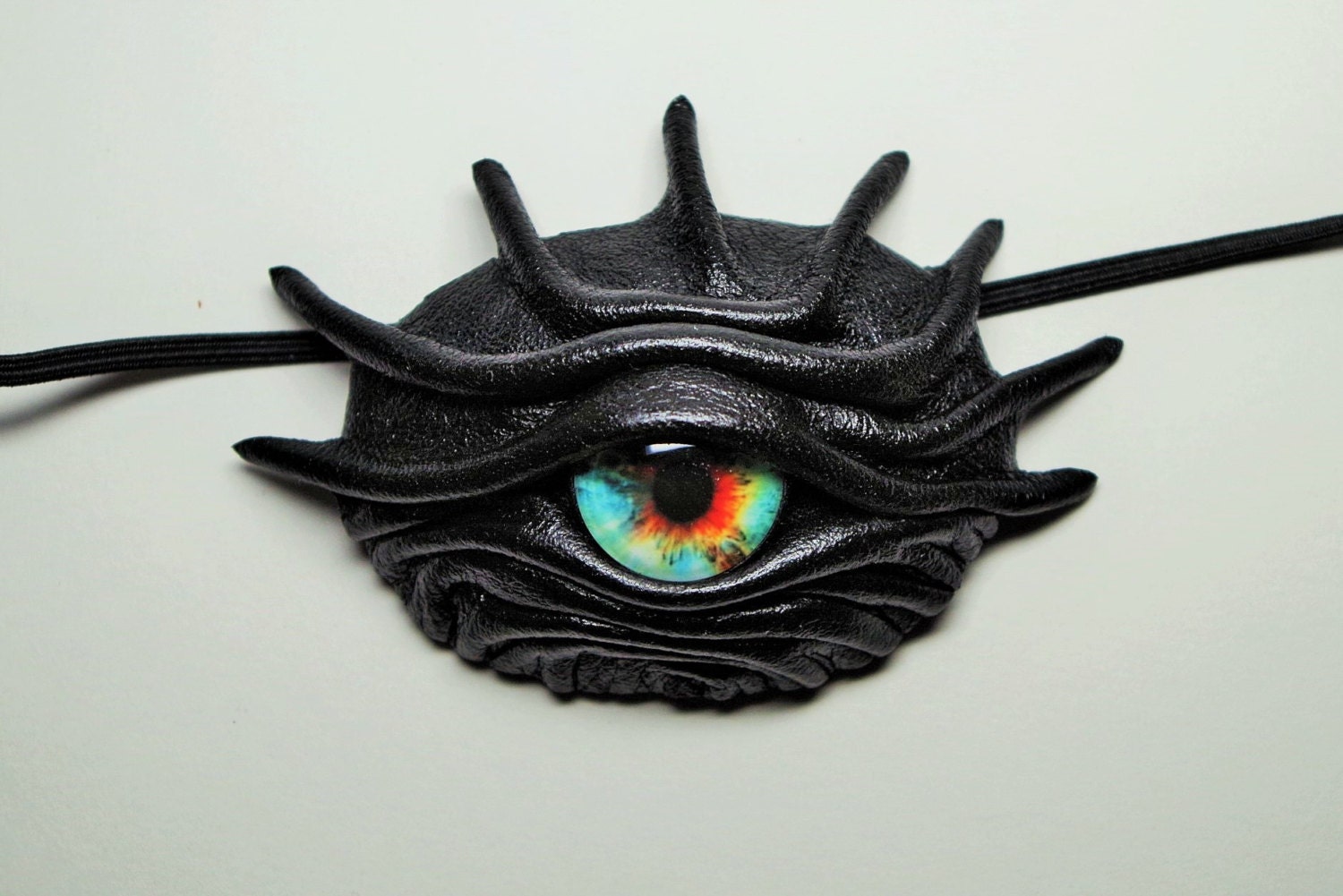 Dragon Eye Eye Patch Black Leather. Snake Eye Patch. Blue