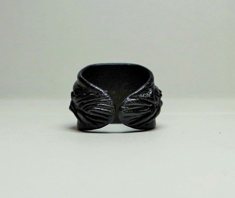 Evil eye adjustable black real leather ring. Halloween leather ring. LARP. Leather ring. Statement ring. Mens leather ring, womens ring. image 4