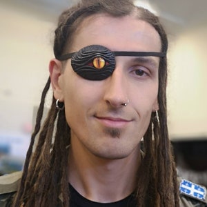 Black Leather Eye Patch Cosplay Evil eye Steampunk Pirate Captain Medical Stage Gothic Halloween costume. Necklace, bracelet, hair holder image 3