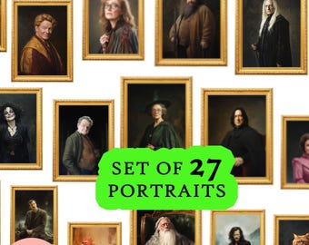 Bundle of 27 Wizards Portraits, Printable Wall Art, Witch Posters, PDF Digital Wizarding Home Decor, Magical School Art Set