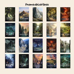 Set von 20 Herr der Ringe druckbare Poster, digitale Wandkunst Wohnkultur, Lotr Fantasy Porträts, fantastische Elfenorte, Reiseposter