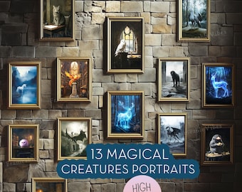 Set of 13 Magical Creatures Portraits, Printable Wall Art, Beasts Gallery, Digital Wizarding Home Decor Posters Wizards Art Bundle