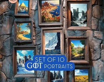 Set of 10 Game of Thrones Printable Wall Art, Digital Home Decor Art, Fantasy Travel Posters