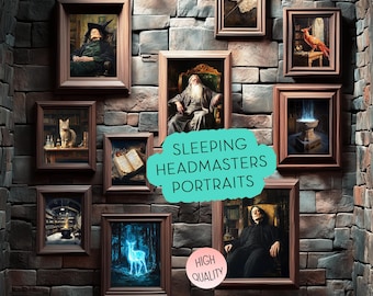 Set of 12 Headmaster Printable Portraits, Magical Wall Art, PDF Digital Wizarding Home Decor Posters, Halloween Magical School Wizards Witch