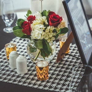 Black and White Houndstooth Table Square Overlay Wedding Centerpiece Modern Linens Classic Decor Retro Vintage Table Linens