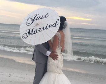 Wedding Just Married Sign Ceremony Decor Engagement Idea Custom Personalized Parasol Umbrella Bridal Accessory Photo Prop for Wedding