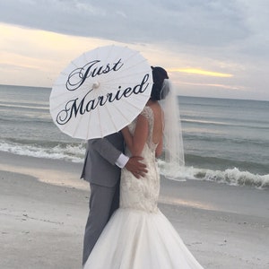 Wedding Just Married Sign Ceremony Decor Engagement Idea Custom Personalized Parasol Umbrella Bridal Accessory Photo Prop for Wedding