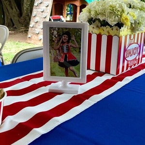 Red Stripe Table Runner Carnival Birthday Party Decor Circus Birthday Centerpiece Stripe Linens Circus Theme Popcorn Party