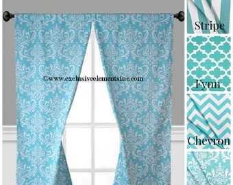 Items Similar To Coral Curtain Panels Modern Chevron Damask Floral