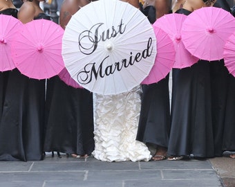 just married parasol umbrellas