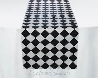 Black and White Table Runner Diamond Check Table Centerpiece Harlequin Decor Wedding Linens Black Retro Table Linens Mad Hatter Party Decor