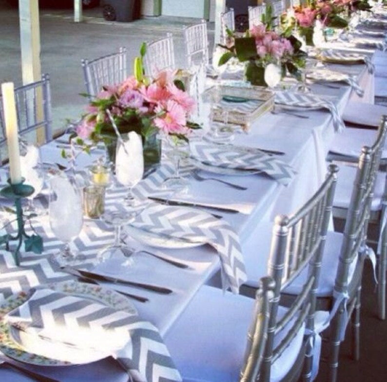 Gray Table Runner Wedding Table Centerpiece Decor Grey Linens Chevron Zig Zag Stripe Runner