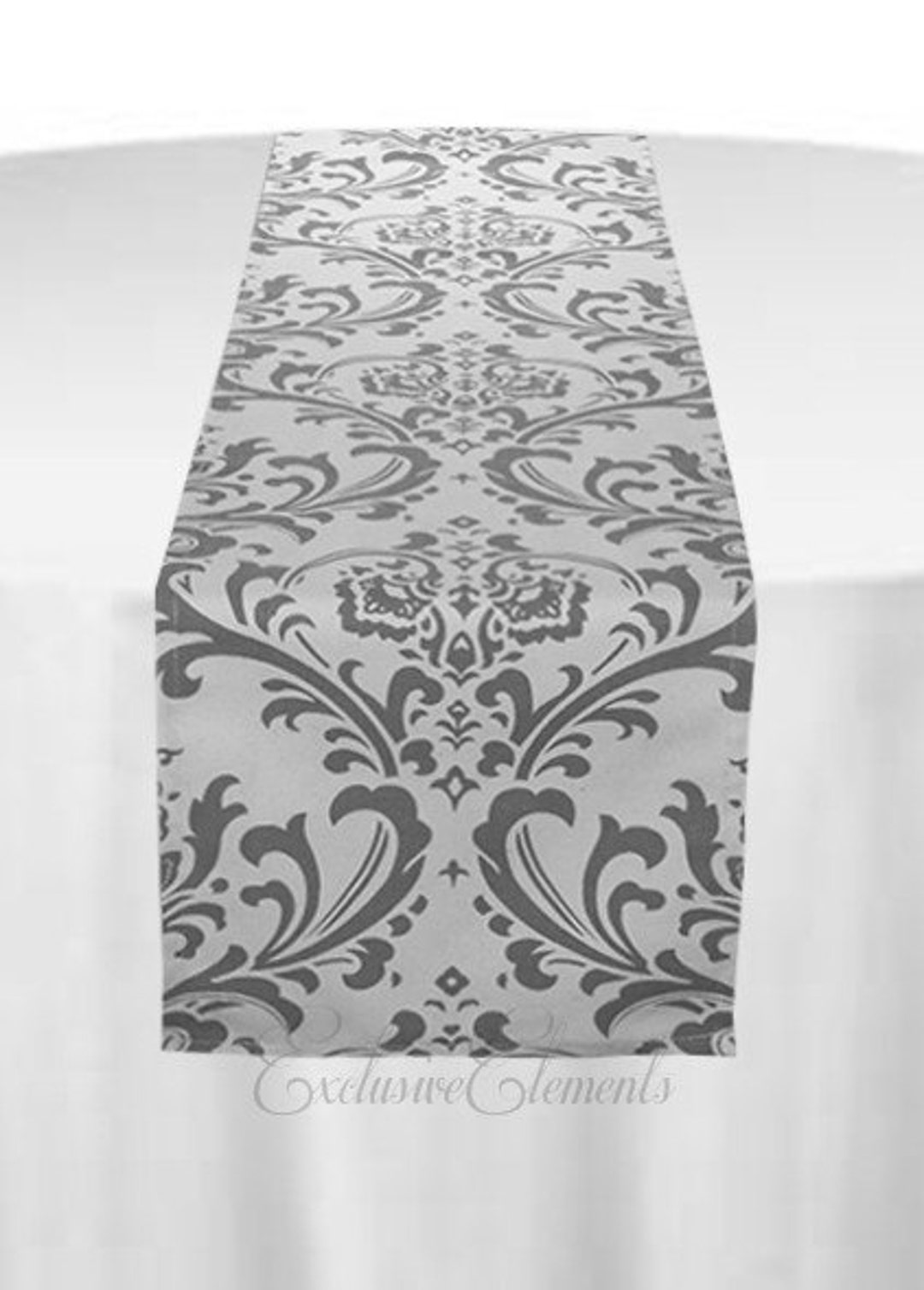 Gray Table Runner Damask Floral Table Centerpiece Grey Wedding Linens