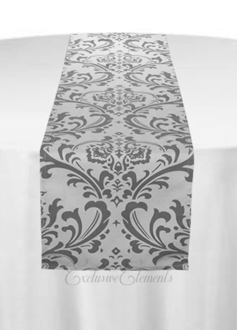 Gray Table Runner Damask Floral Table Centerpiece Grey Wedding Etsy