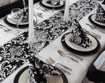 Black and White Table Runner Wedding Table Centerpiece Linens Decoration Floral Damask Decor Party Anniversary Centerpiece Decor