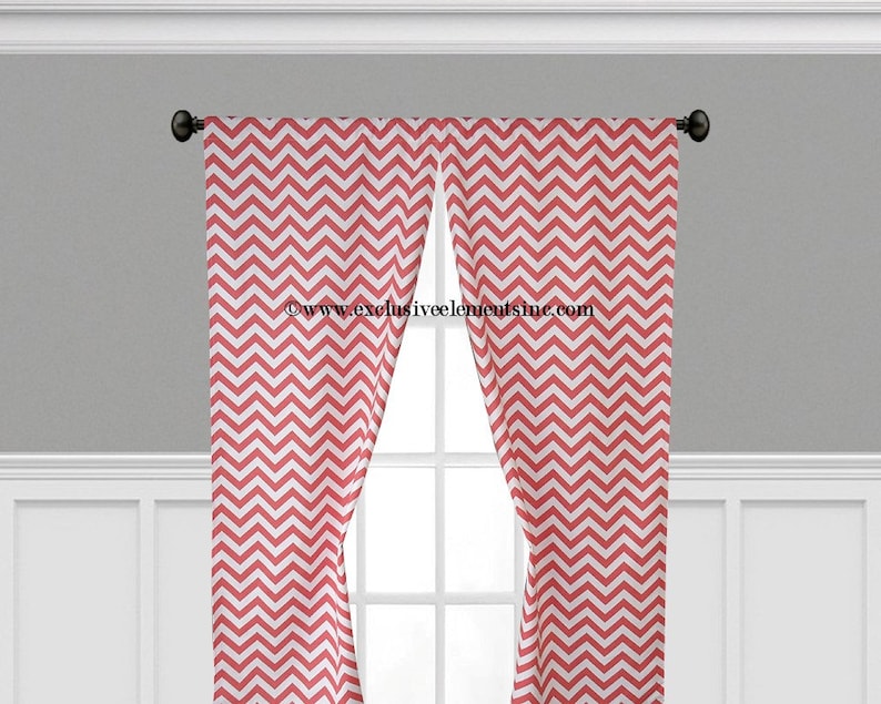 Coral Curtain Panels Modern Chevron Damask Floral Coral Etsy