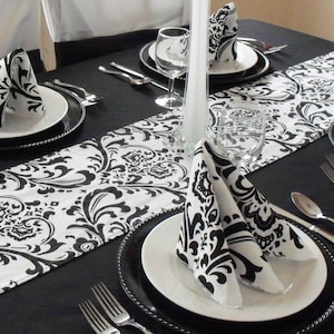 Black and White Table Runner Wedding Floral Centerpiece Black Damask Linens Wedding Reception Bridal Shower Party Supplies Custom Decor