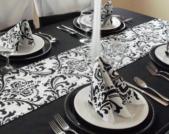 Black and White Table Runner Wedding Floral Centerpiece Black Damask Linens Wedding Reception Shower Party Supplies Custom Decor