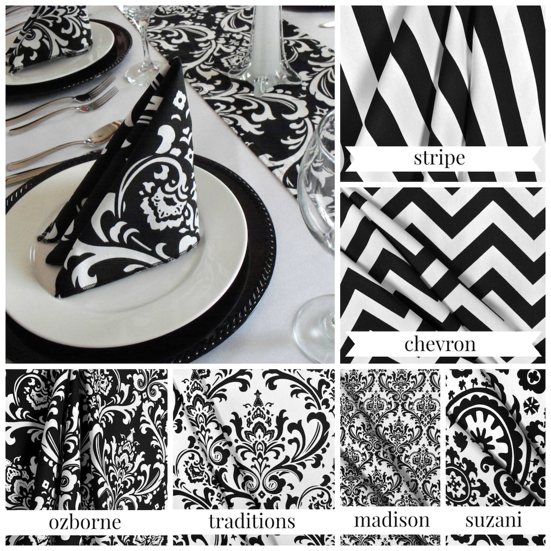 Black and White Napkins Floral Stripe Modern Wedding Table Centerpiece ...