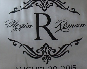 Alfombra de pasillo nupcial de tela pintada a mano y personalizada: decoración para ceremonia con monograma personalizado