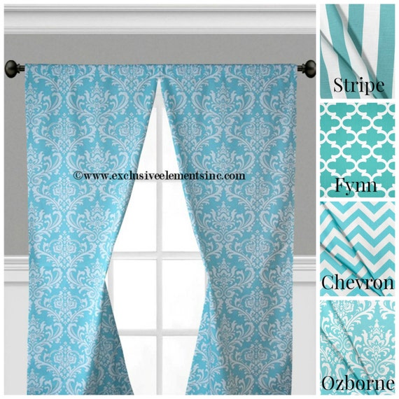 Aqua Blue Curtain Panels Modern Geometric Chevron Damask Etsy