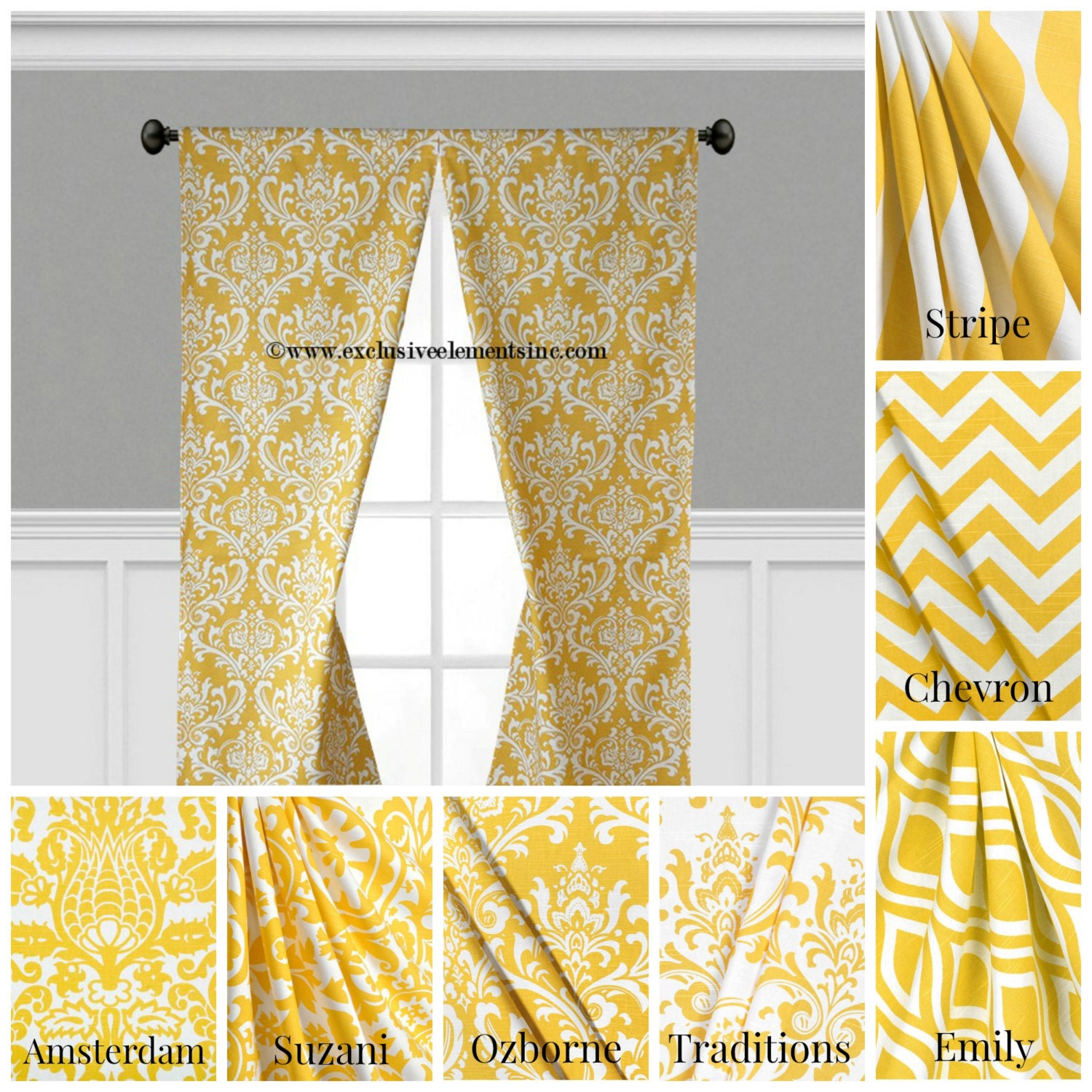 Modern Yellow Curtain Panels Modern Geometric Chevron Damask Etsy