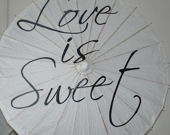 Sombrilla de boda personalizada con el letrero "El amor es dulce", decoración para la ceremonia, accesorio para fotos y despedida de soltera.