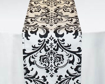 Black and White Table Runner Floral Damask Wedding Centerpiece Linens Decoration Black Runner Wedding Party Shower Table Decor