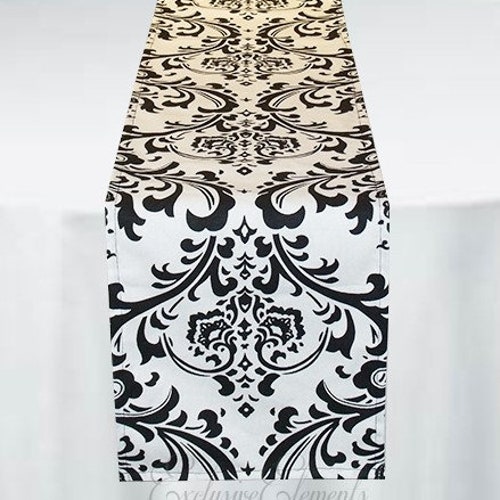 Traditions White and Black Damask Table Runner Wedding Table Etsy