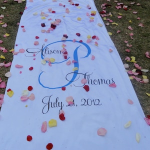 Aisle Runner Wedding Monogram Isle Runner Hand Painted Real Fabric 25ft - 75ft Ceremony Decor Custom Personalized Bridal Shower Gift