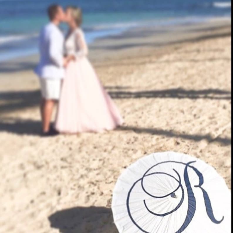 Parasol Umbrella Wedding Monogram Custom Initial Photo Prop Decoration White Ivory Umbrella Ceremony Decor Wedding Ceremony Decor