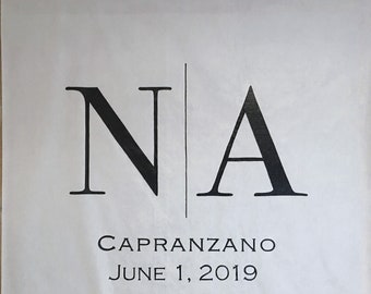 Camino de pasillo minimalista con monograma para decoración de bodas, para interiores y exteriores, personalizado, pintado a mano, de tela auténtica.