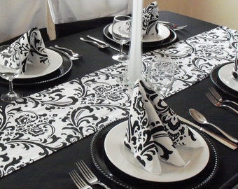 Black and White Napkins Wedding Table Centerpiece Floral Damask Fabric Napkin Set Anniversary Party Decor Birthday Party Table Decor