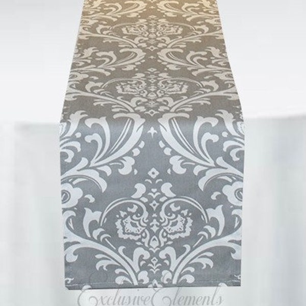 Gray Table Runner Wedding Table Centerpiece Floral Damask Linens Grey and White Wedding Shower Baby Shower Party Decor