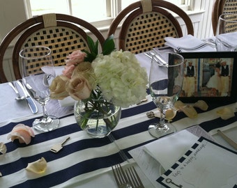 Navy Blue Stripe Table Runner Wedding Table Centerpiece Decoration Navy Stripe Linens Nautical Coastal Wedding Decor Baby Shower