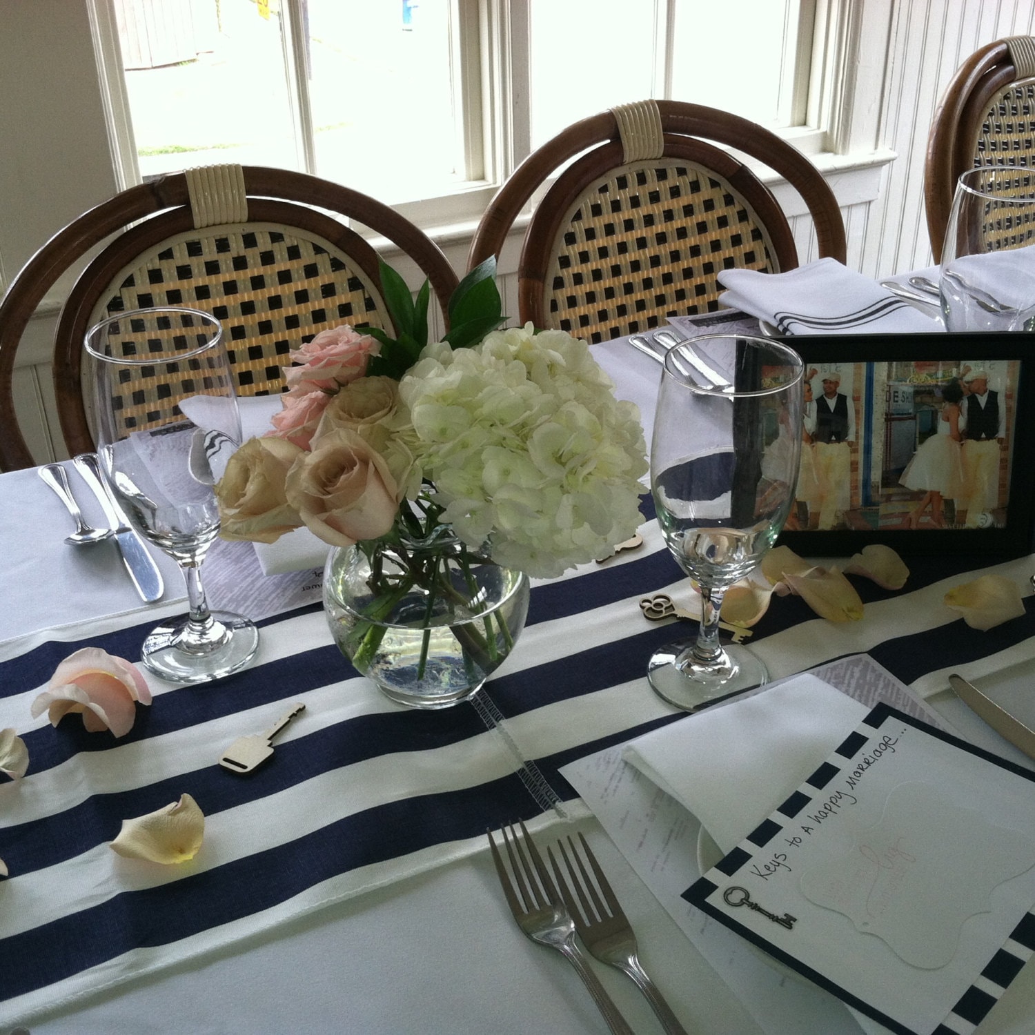 Navy Blue Stripe Table Runner Wedding Centerpiece Navy Blue Stripe Table Runner Wedding Centerpiece