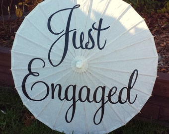 Wedding Engagement Parasol Umbrella Just Engaged Wedding Announcement Photography Prop Sign Custom Decor White