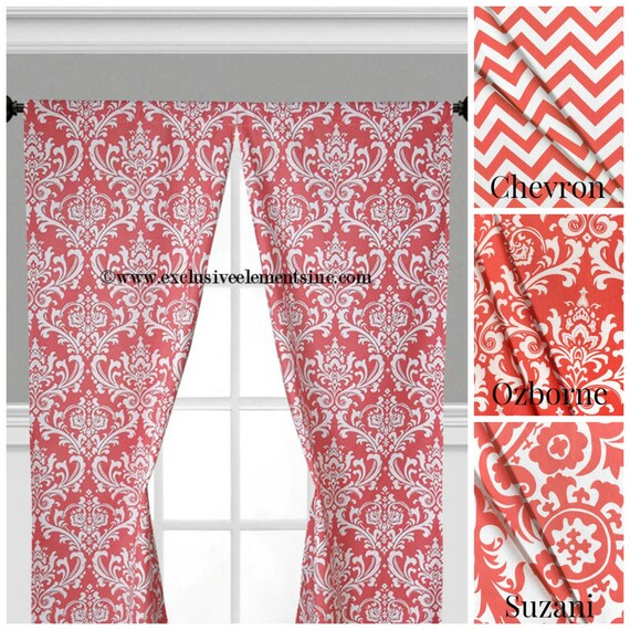 Coral Curtain Panels Modern Chevron Damask Floral Coral Etsy