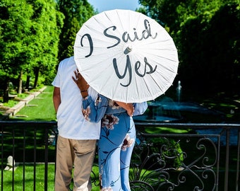 Wedding Engagement Decor Parasol Umbrella Photography Prop Decoration Wedding Announcement Decoration Elope Sign Banner Accessory I Said Yes