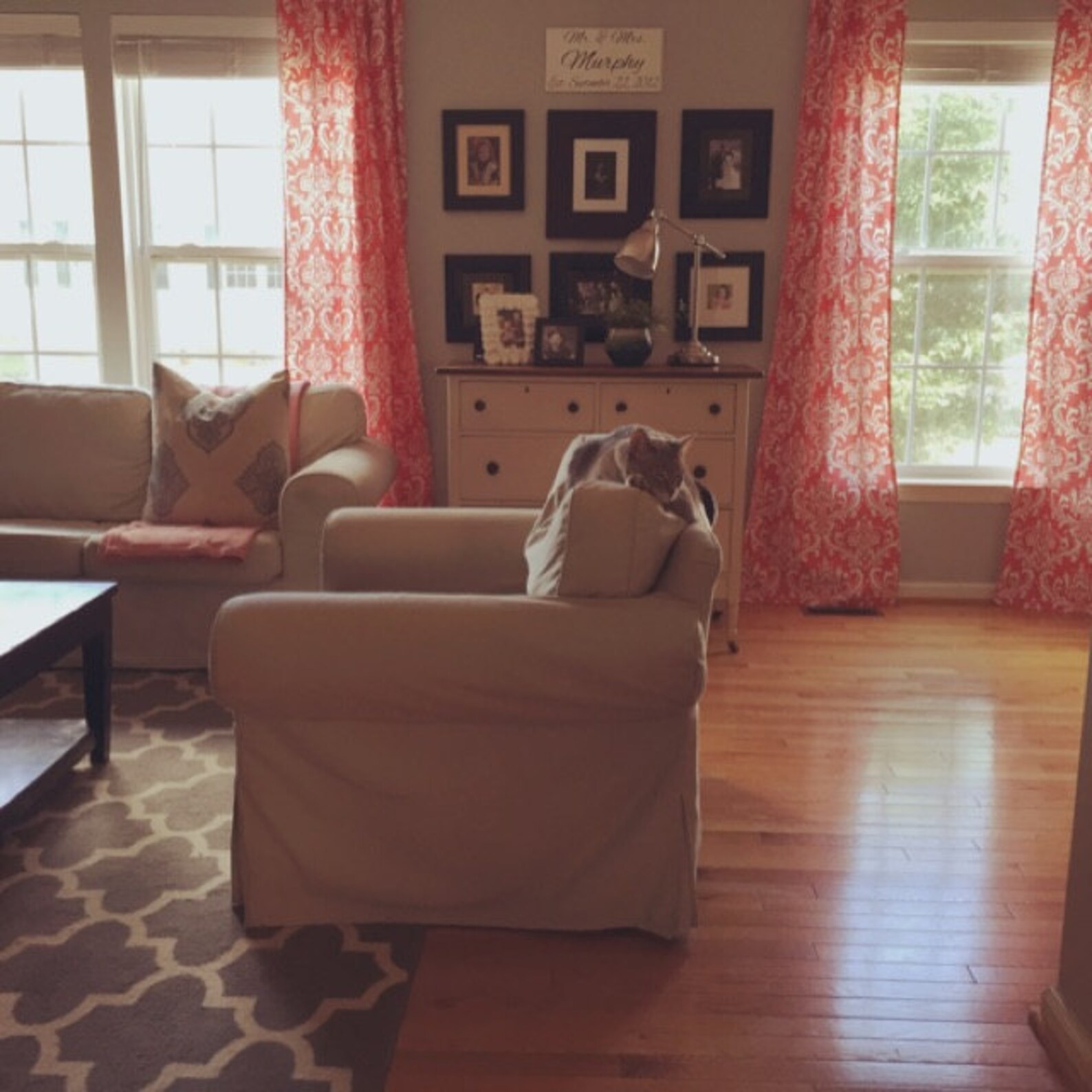 Coral Curtain Panels Modern Chevron Damask Floral Coral Etsy